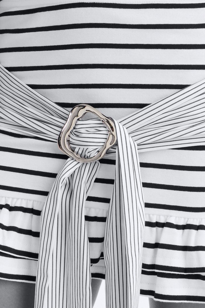 Mariela Striped Belted Skirt Set - White/Black