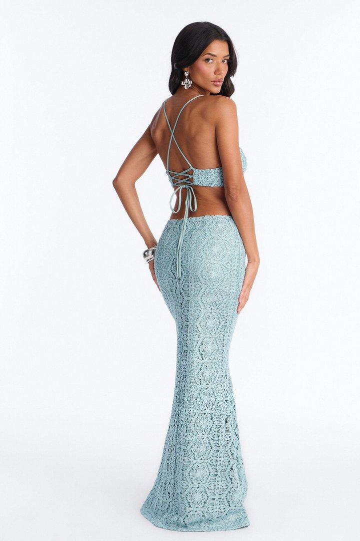 Heat Check Metallic Crochet Maxi Dress - Blue