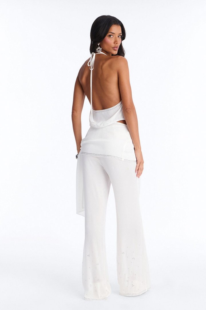 Rey Studded Wrap Pant Set - White