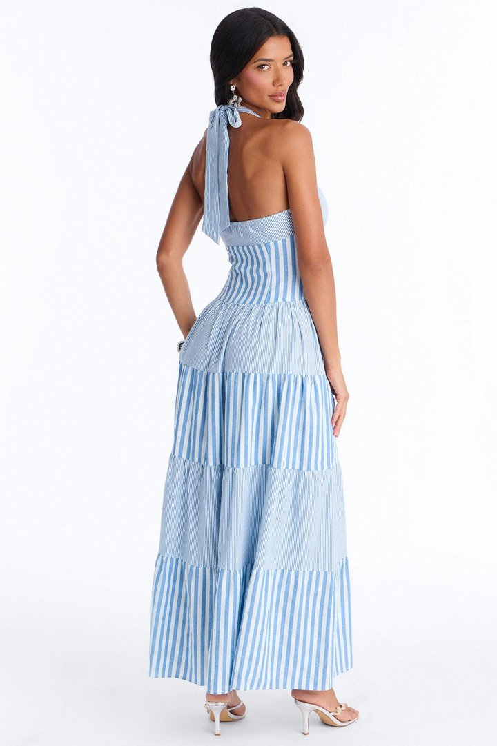 Casual Days Halter Linen Maxi Dress - Blue/combo