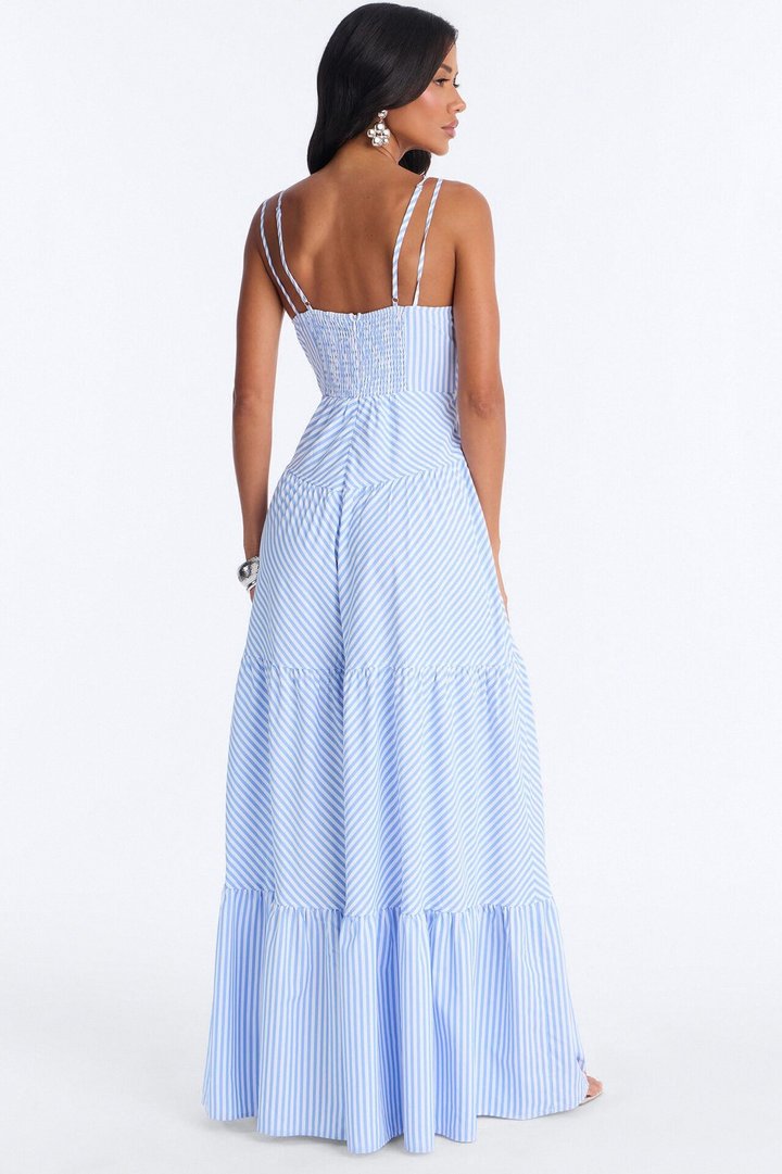 Bre Tiered Stripe Wide Leg Jumpsuit - Blue