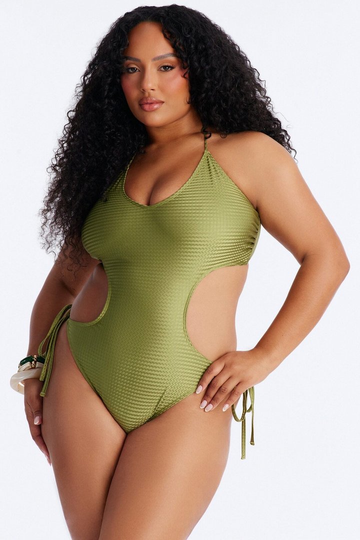 Waiting For The Sunset 1 Piece Swimsuit And Sarong - Green/combo