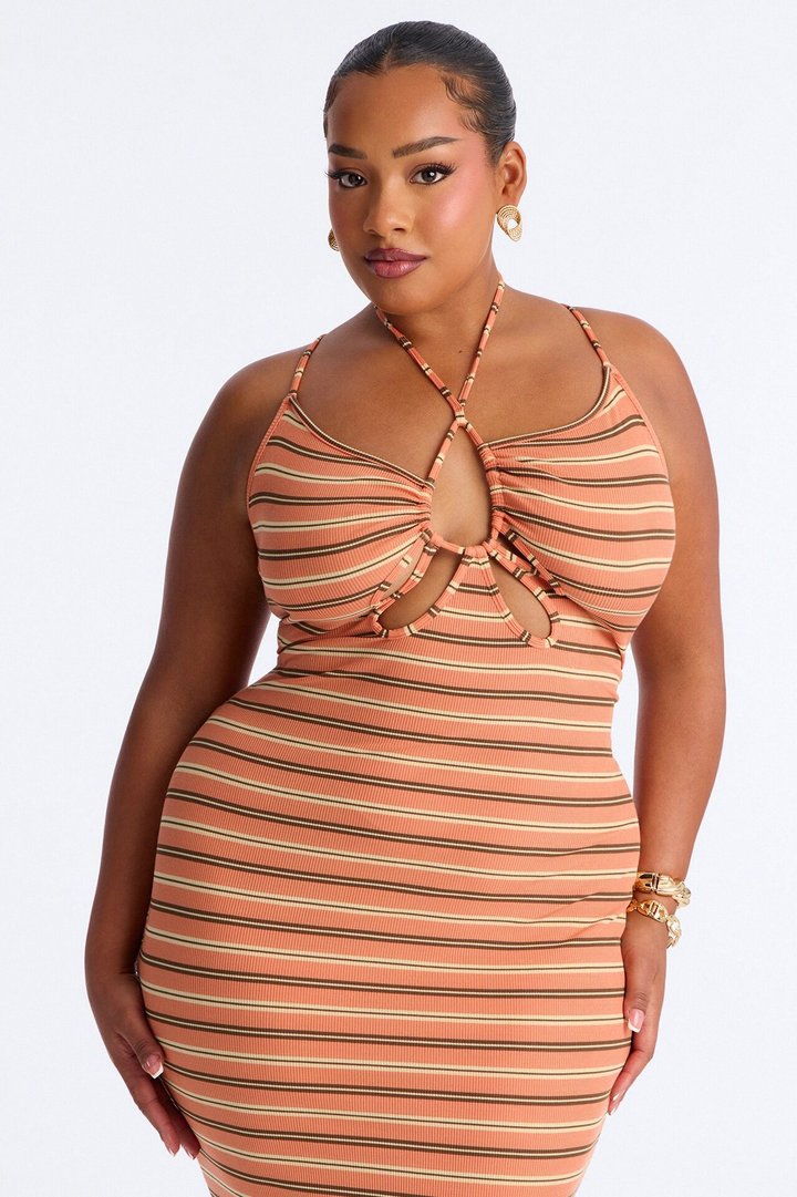 Turning Heads Cut Out Ribbed Maxi Dress - Orange/combo