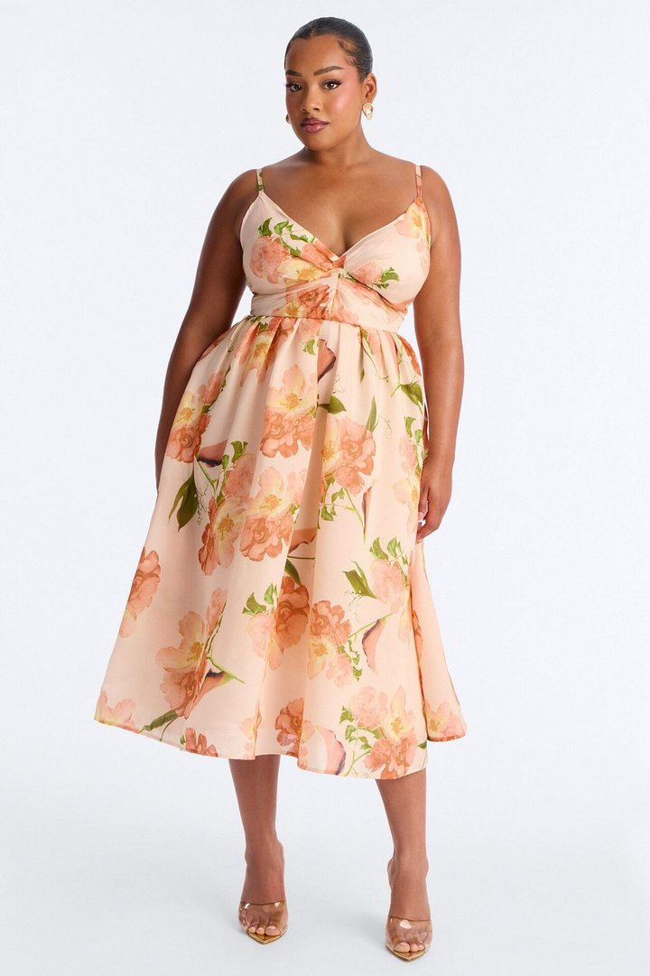 Aria Pleated Floral Midi Dress - Pink