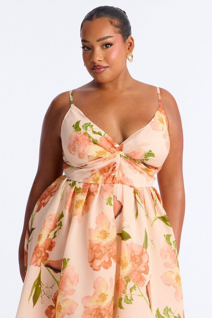 Aria Pleated Floral Midi Dress - Pink