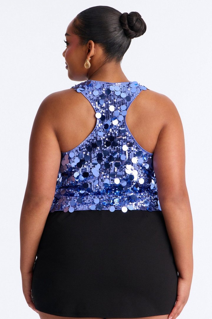 Afterglow Sequin Racerback Crop Tank Top - Periwinkle
