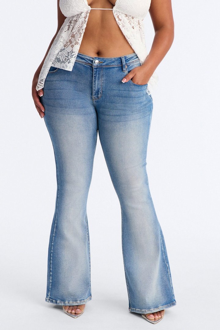 As I Do Low Rise Stretch Flare Jeans - Medium Wash