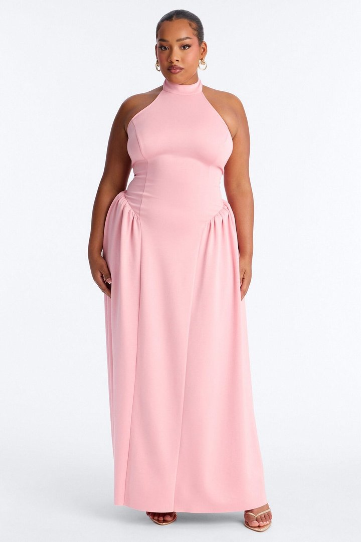Freya Backless Halter Gown - Pink