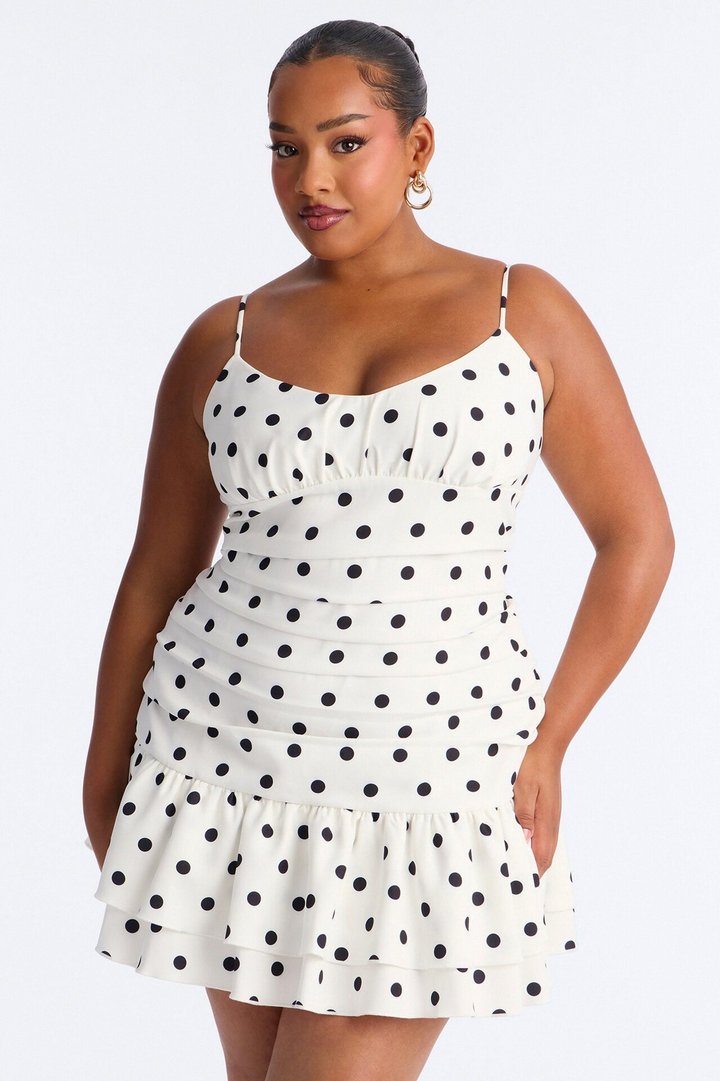 Devin Polka Dot Bubble Mini Dress - White/Black
