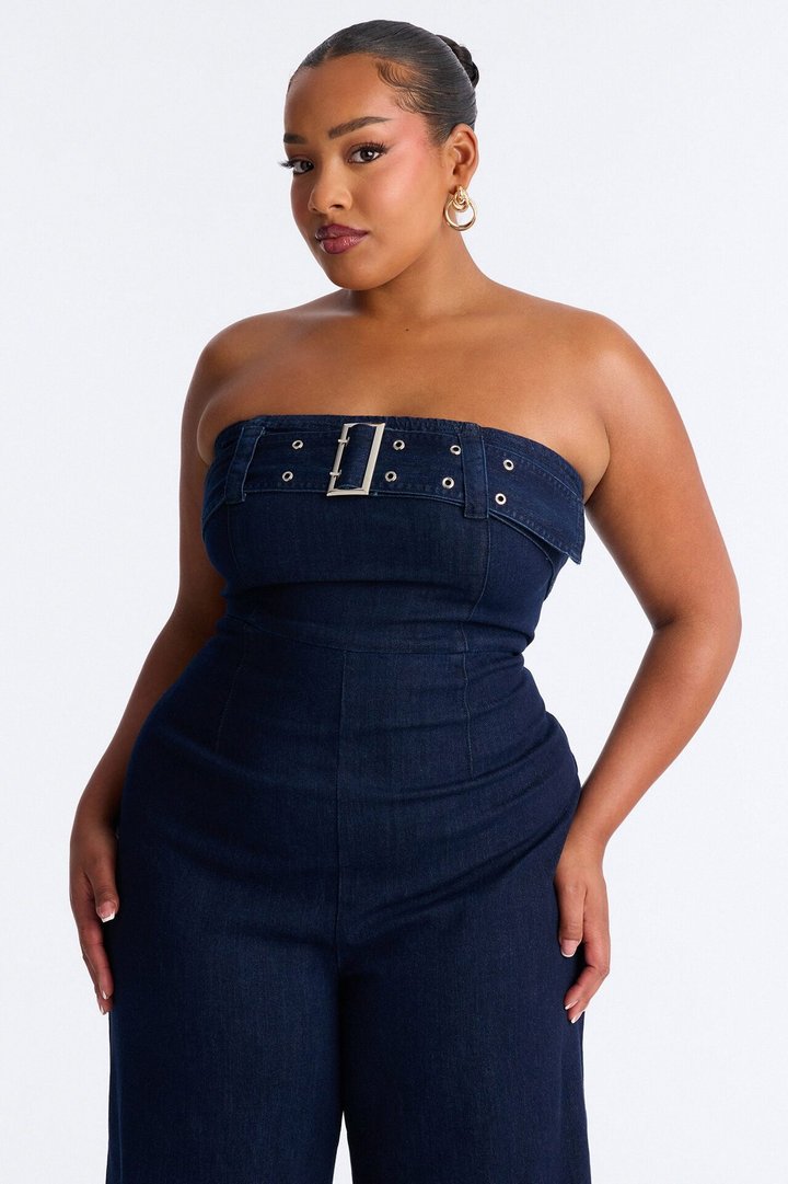 Marie Denim Belted Jumpsuit - Dark Wash