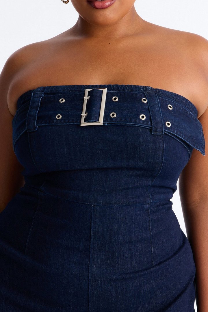 Marie Denim Belted Jumpsuit - Dark Wash