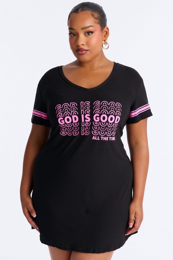 God Is Good Short Sleeve PJ Sleep Shirt - Black/Pink