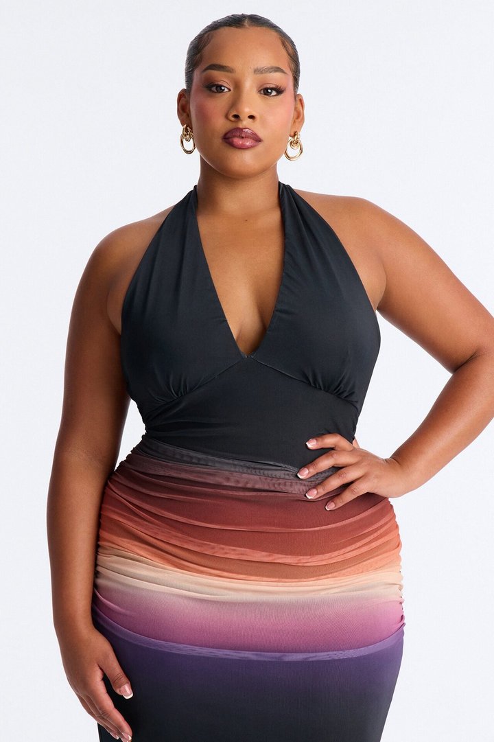 On Repeat Ombre Mesh Maxi Dress - Black/combo