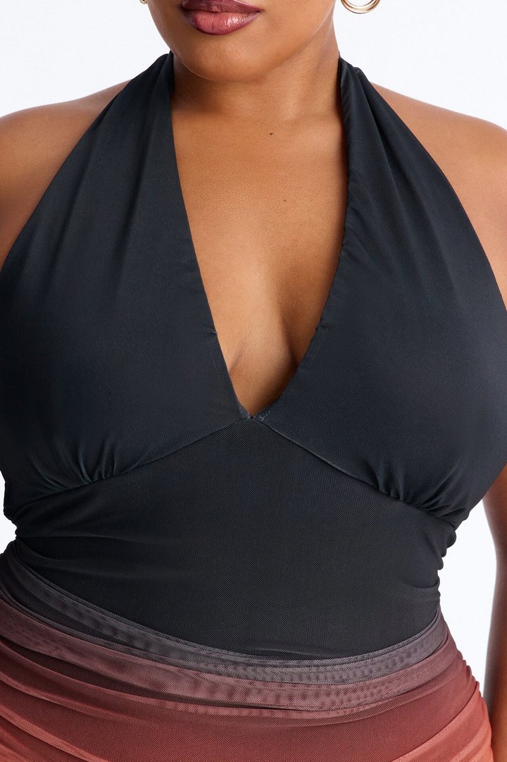 On Repeat Ombre Mesh Maxi Dress - Black/combo