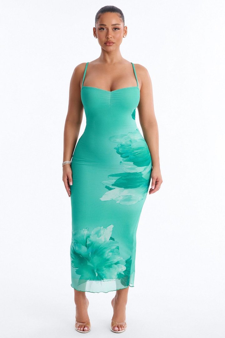 Betsy Floral Mesh Maxi Dress - Green/combo