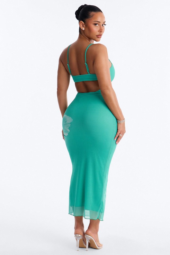 Betsy Floral Mesh Maxi Dress - Green/combo