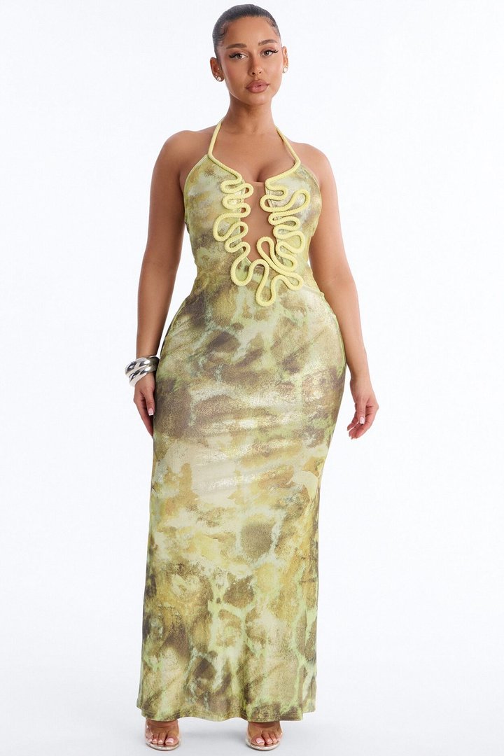 Jayda Metallic Maxi Dress - Green/combo
