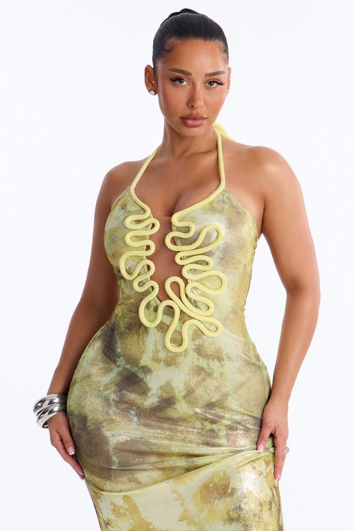Jayda Metallic Maxi Dress - Green/combo