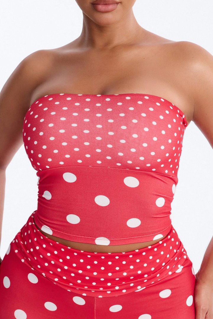 Sabrina Polka Dot Fold Over Waist Micro Short Set - Red