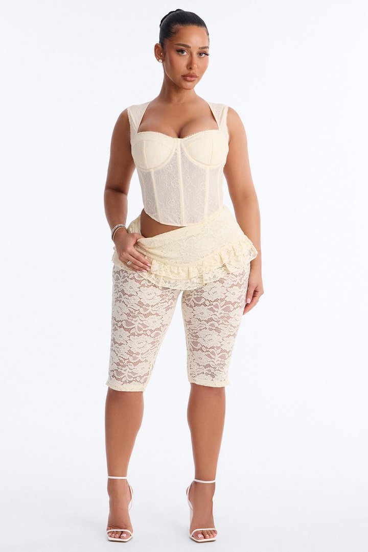 Antonella Skirted Lace Capri Legging - Ivory