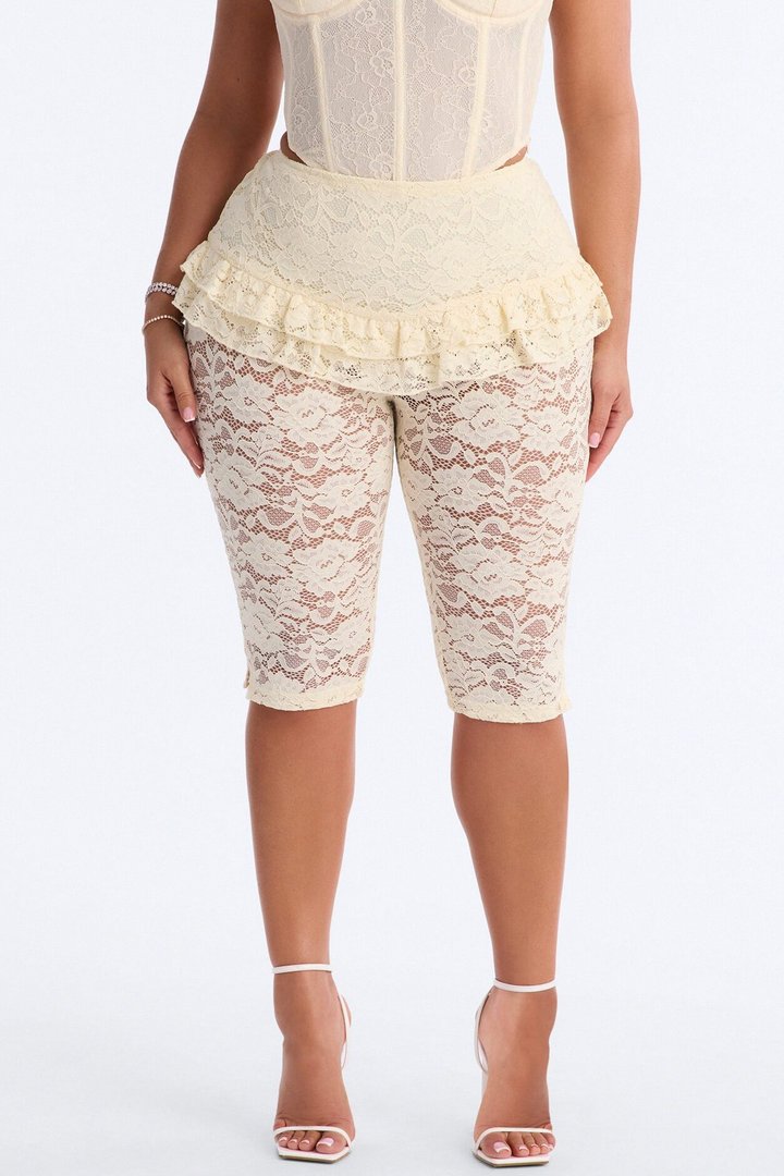 Antonella Skirted Lace Capri Legging - Ivory