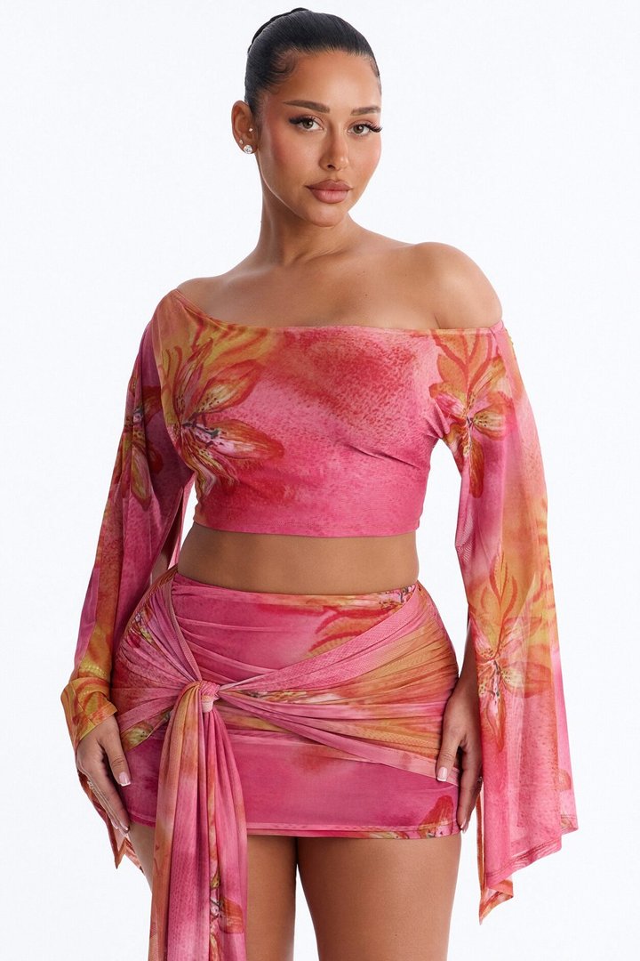 Tropic Tease Mesh Skirt Set - Pink