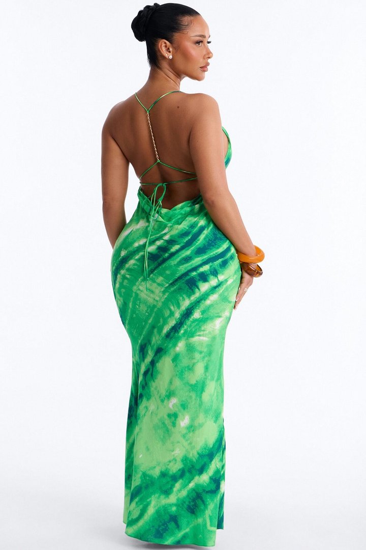 Dream Haze Backless Maxi Dress - Green/combo