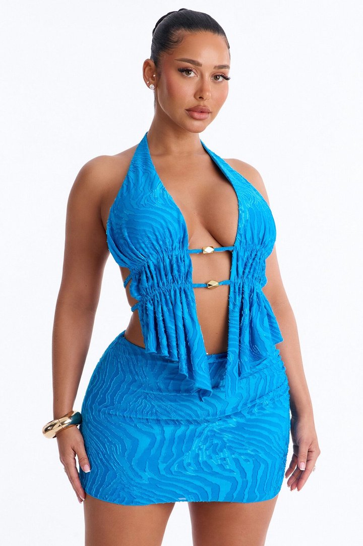 Wild Waves Halter Skirt Set - Blue