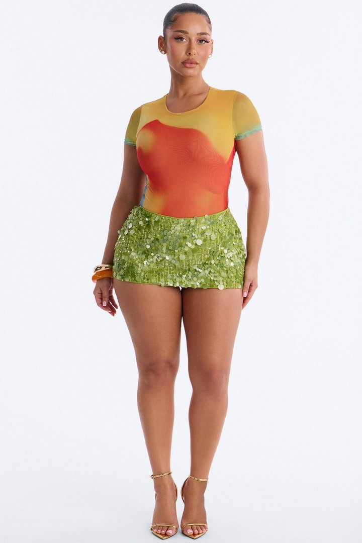 Hottest Touch Short Sleeve Mesh Bodysuit - Multi Color