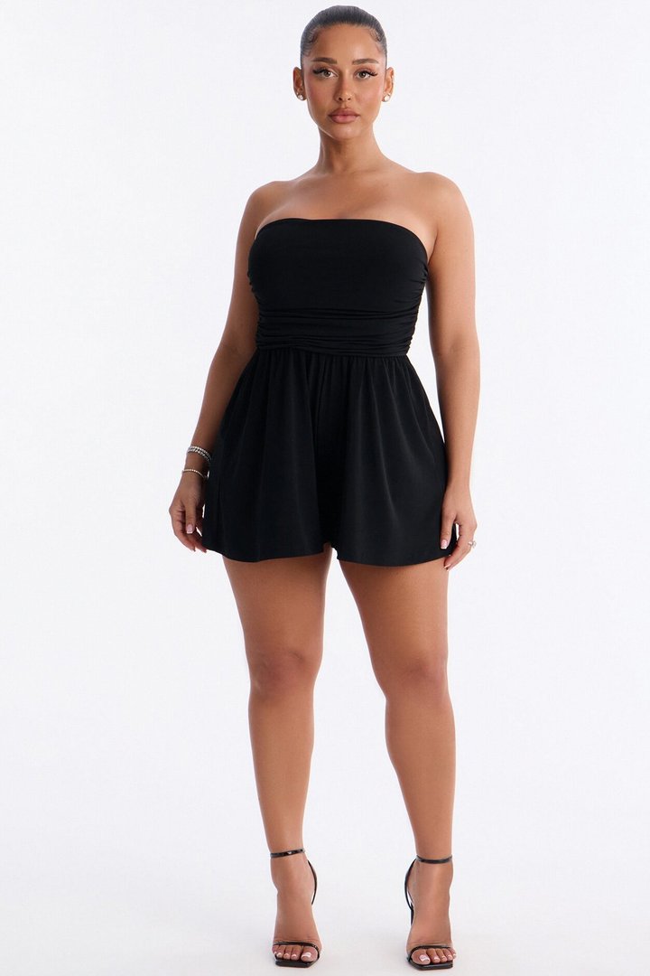 Krisha Strapless Flowy Romper - Black