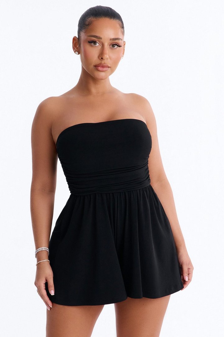 Krisha Strapless Flowy Romper - Black
