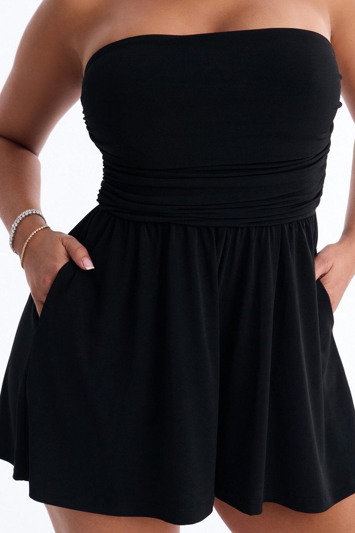 Krisha Strapless Flowy Romper - Black