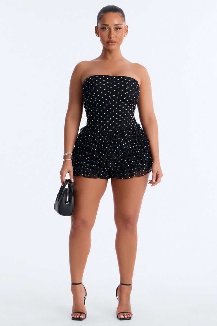 Jennice Polka Dot Micro Romper - Black