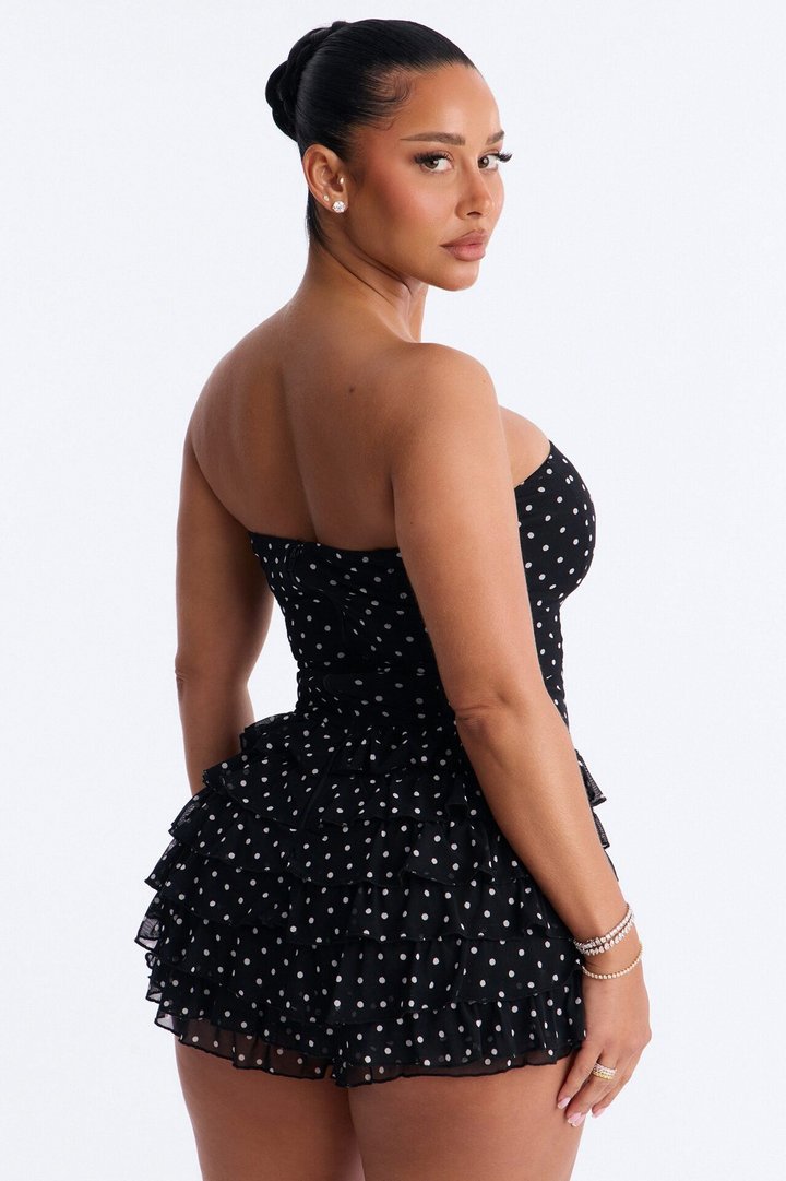 Jennice Polka Dot Micro Romper - Black