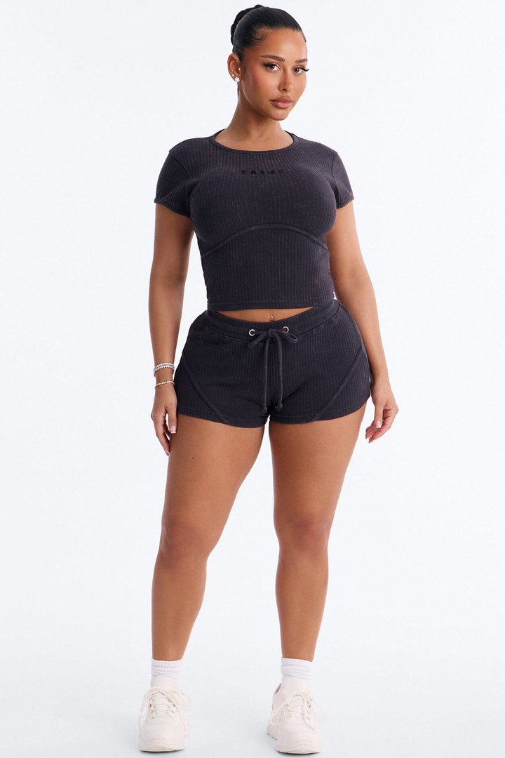 Saint Ribbed Short Set - Black