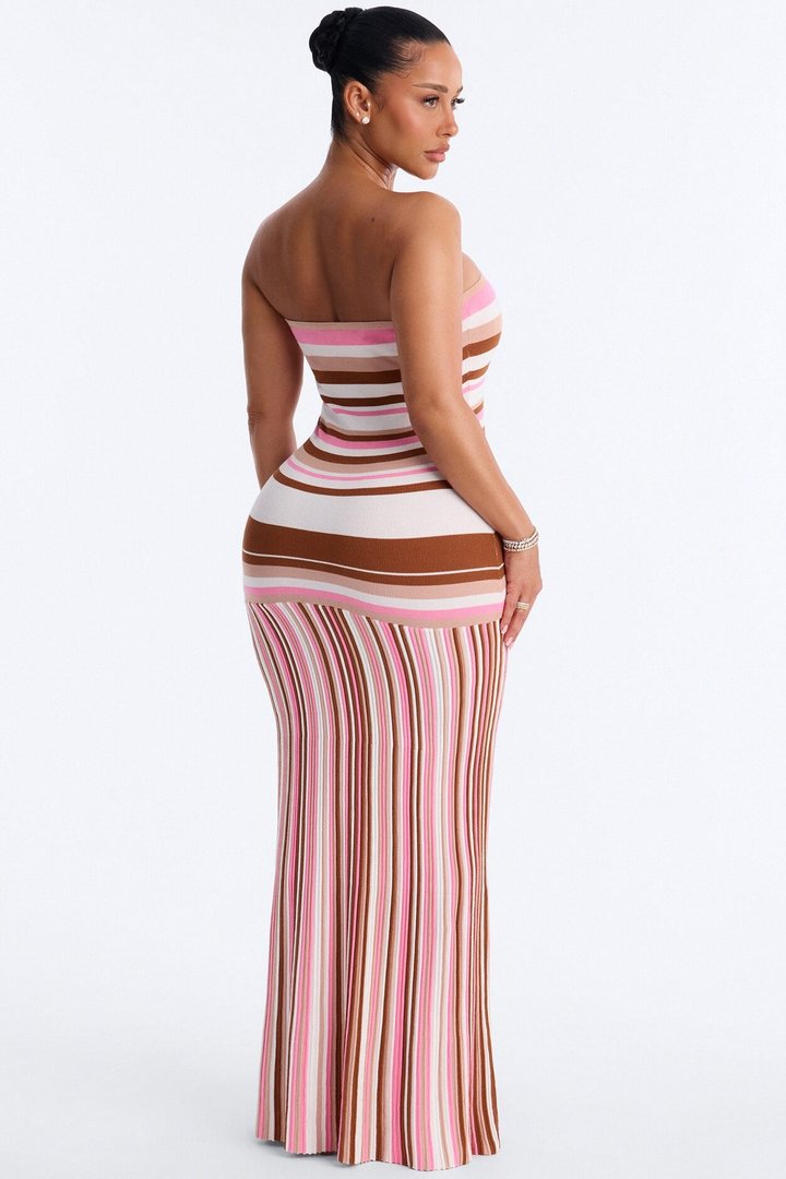 Sweet As Candy Strapless Sweater Maxi Dress - Pink/combo
