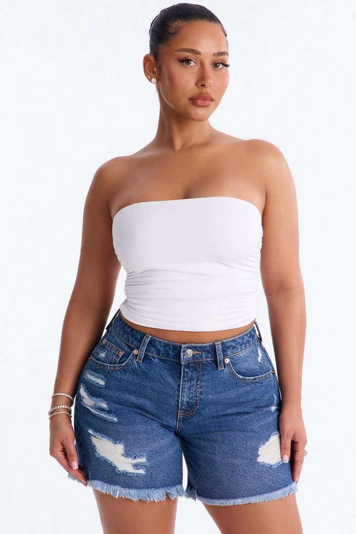 Taylor Ruched Strapless Tube Top - White