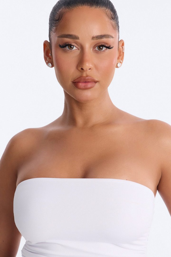 Taylor Ruched Strapless Tube Top - White