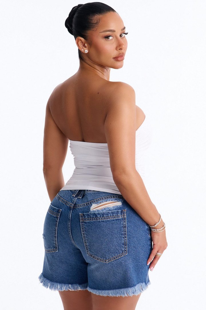 Taylor Ruched Strapless Tube Top - White