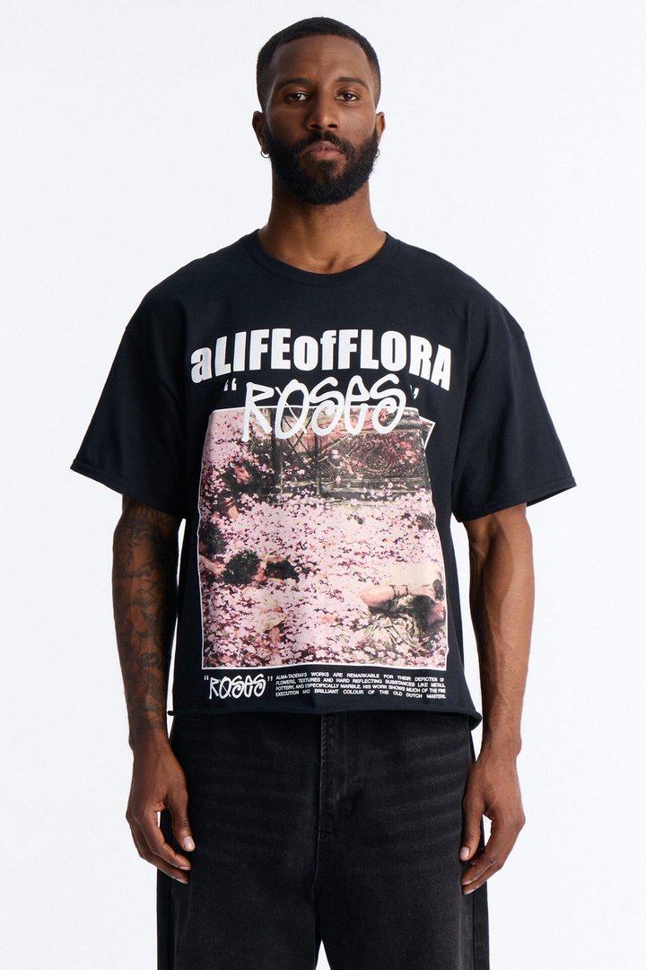 A Life Of Flora Oversized Short Sleeve Tee - Black
