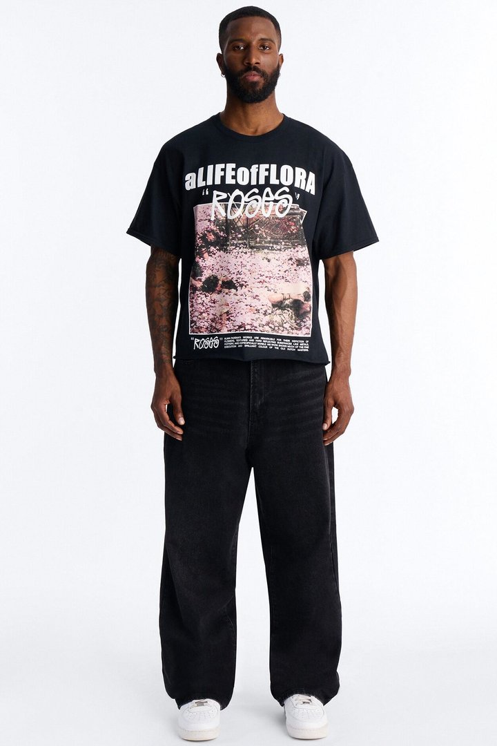 A Life Of Flora Oversized Short Sleeve Tee - Black