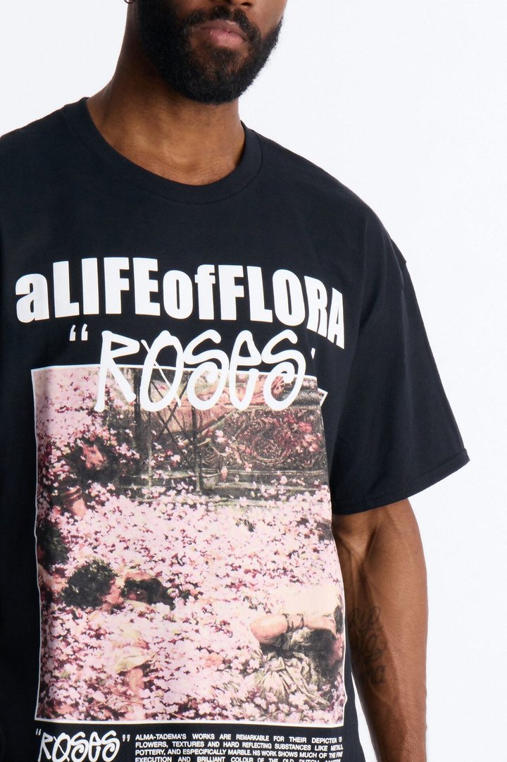 A Life Of Flora Oversized Short Sleeve Tee - Black