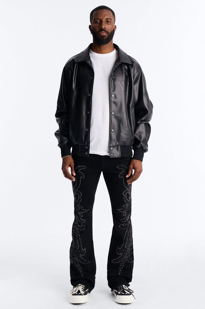 Stacked Skinny Flare Electric Storm Jean - Black