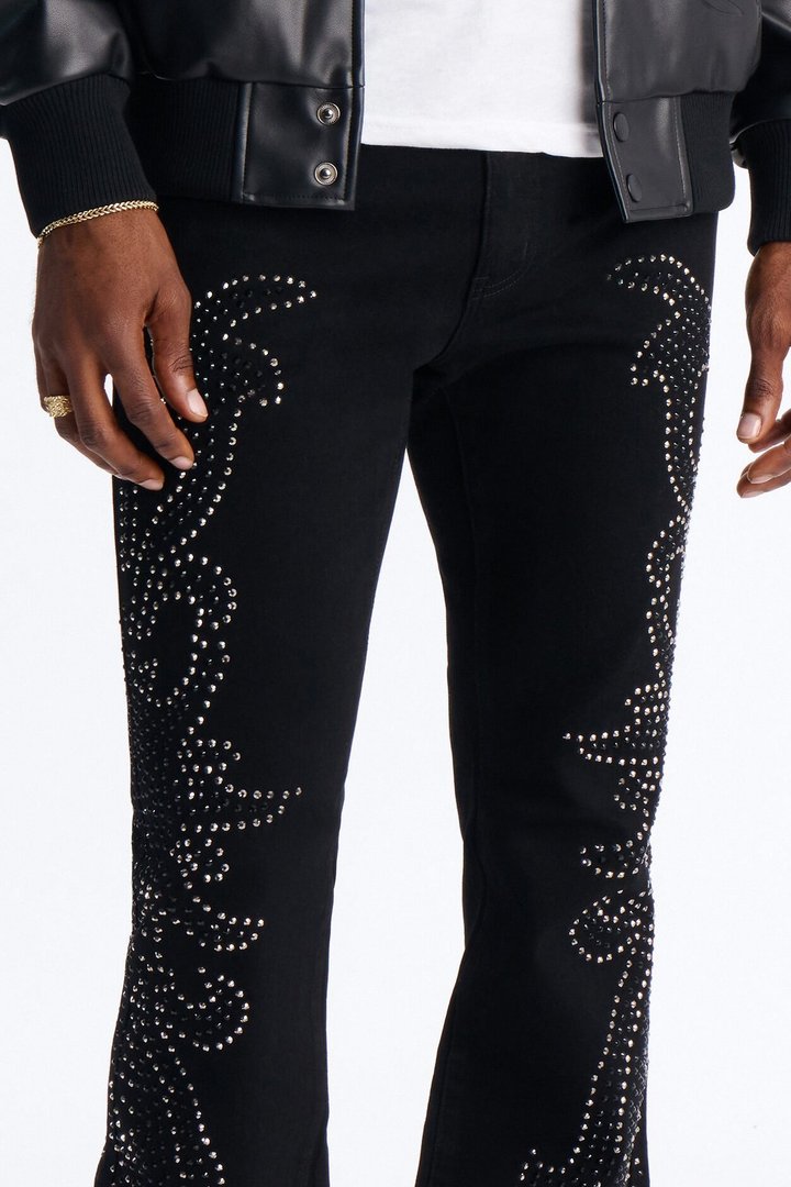Stacked Skinny Flare Electric Storm Jean - Black