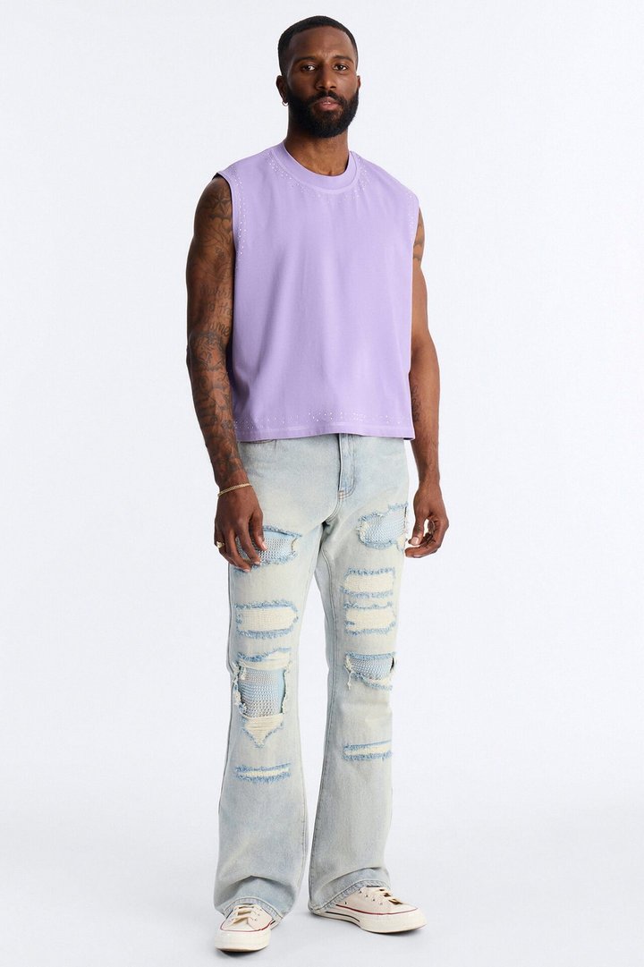 Boxy Cropped Caliber Muscle Tee - Purple