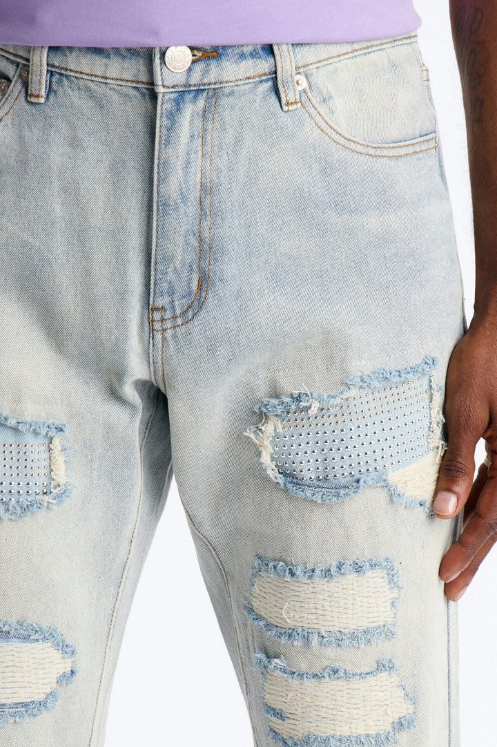 Stacked Slim Flare Stud Havoc Jean - Light Wash