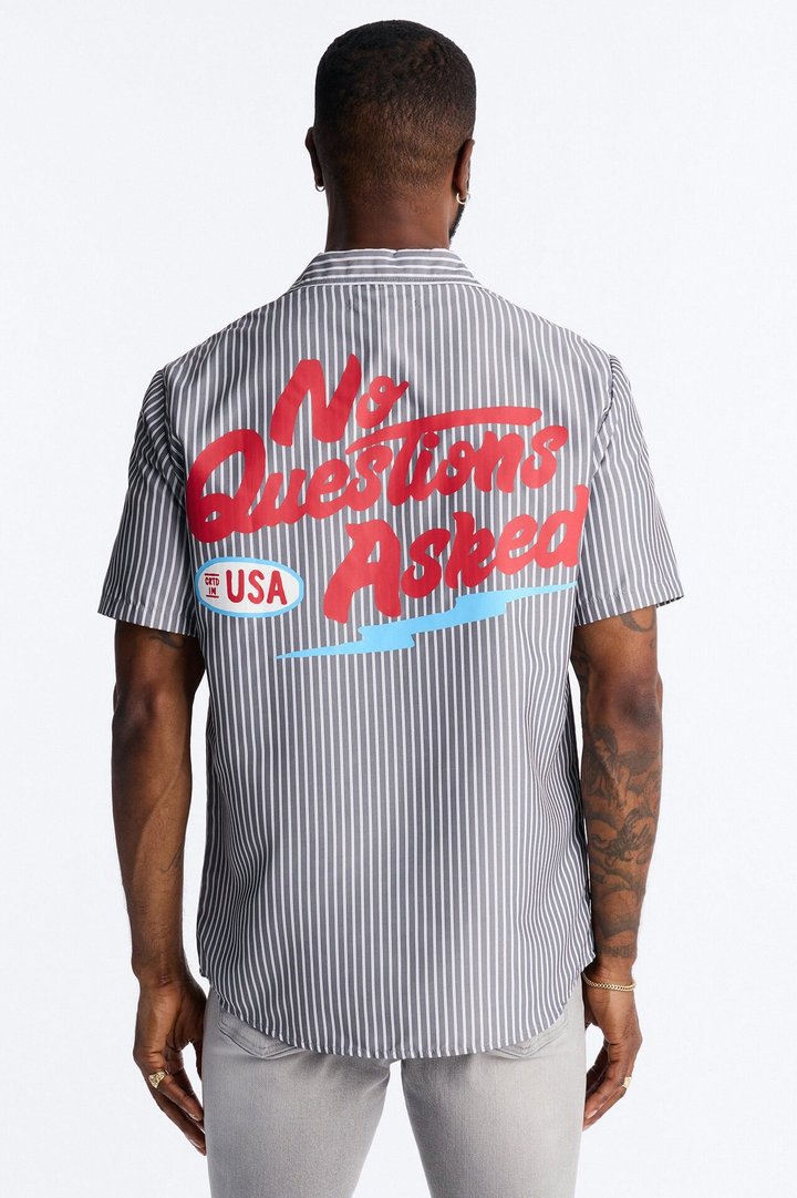 Cropped No Questions Asked Striped Button Up Shirt - Black