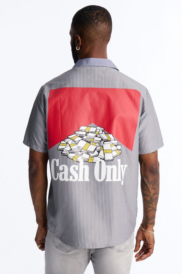 Cash Only Striped Button Up Shirt - Black