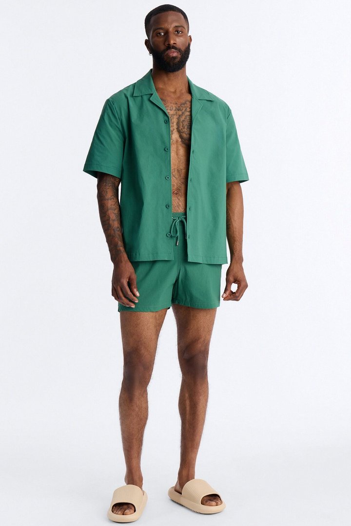 Montez Cuban Collar Button Up Shirt - Hunter Green