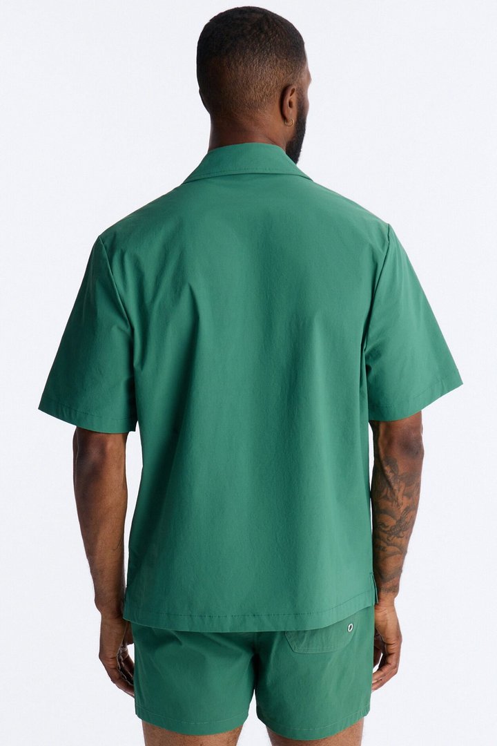 Montez Cuban Collar Button Up Shirt - Hunter Green
